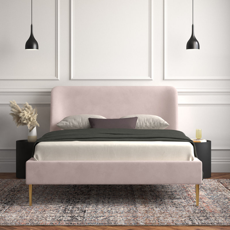 Venedy Upholstered Wingback Bed, Queen, Blush Velvet