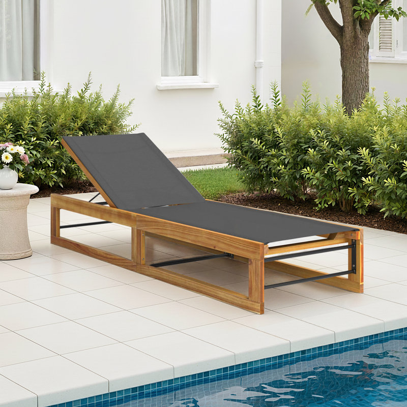 Arvada Outdoor Wood Chaise Lounge, Gray Mesh/Teak Frame, 4