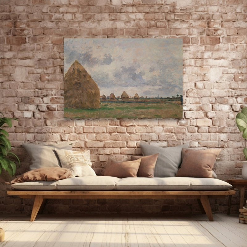 Paysage avec meules de foin, 1873, impression d'art mural d'architecture paysagère contemporaine impressionniste