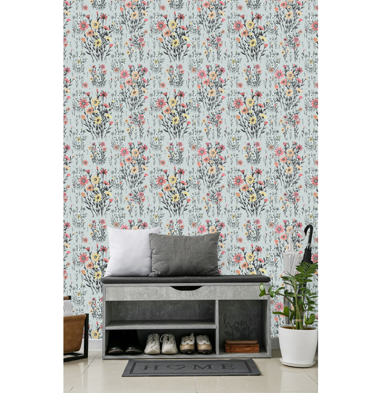 Panneau de papier peint adhésif à fleurs l 18,75 pi x 25 po dessiné à la main Wildflowers