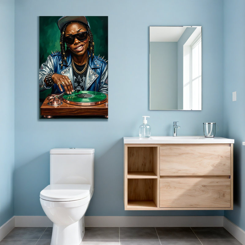 Fashion DJ avec disque vinyle vert sur platine, H 24 po x l 16 po