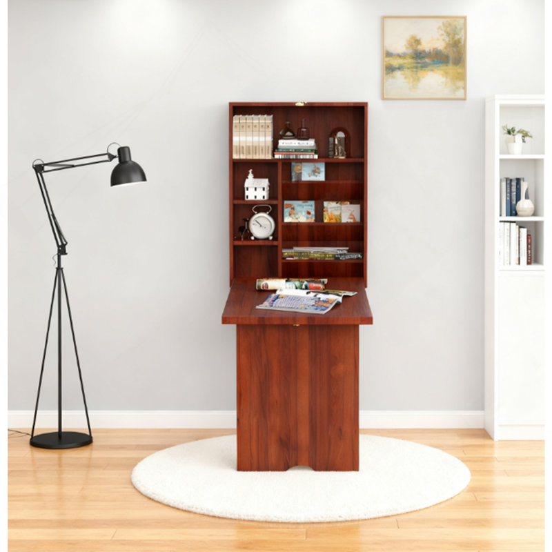 Bureau mural, bureau convertible escamotable, acajou, Acajou