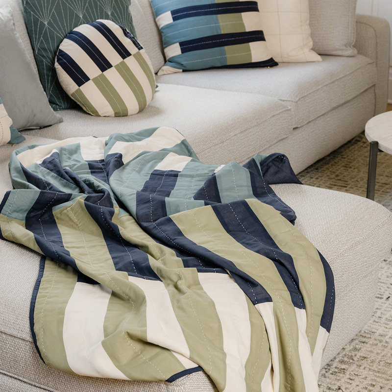 Offset Quilted Throw Blanket, Spruce