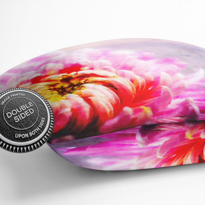 Pink Chrysanthemum Flower Painting Square Throw Cushion, 55cm H x 55cm W x 20cm D
