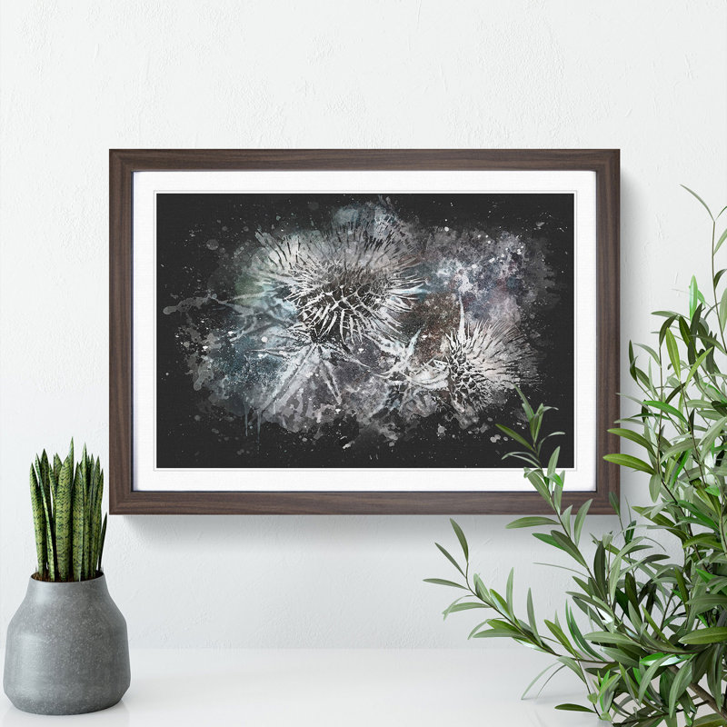 Thistle Flower - Picture Frame Graphic Art Print, Walnut Framed, 33cm H x 45cm W x 2cm D