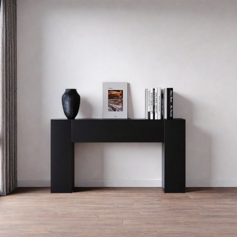 Console rétro en bois massif minimaliste, Noir, H 31,5 po x l 47,24 po x P 13,78 po