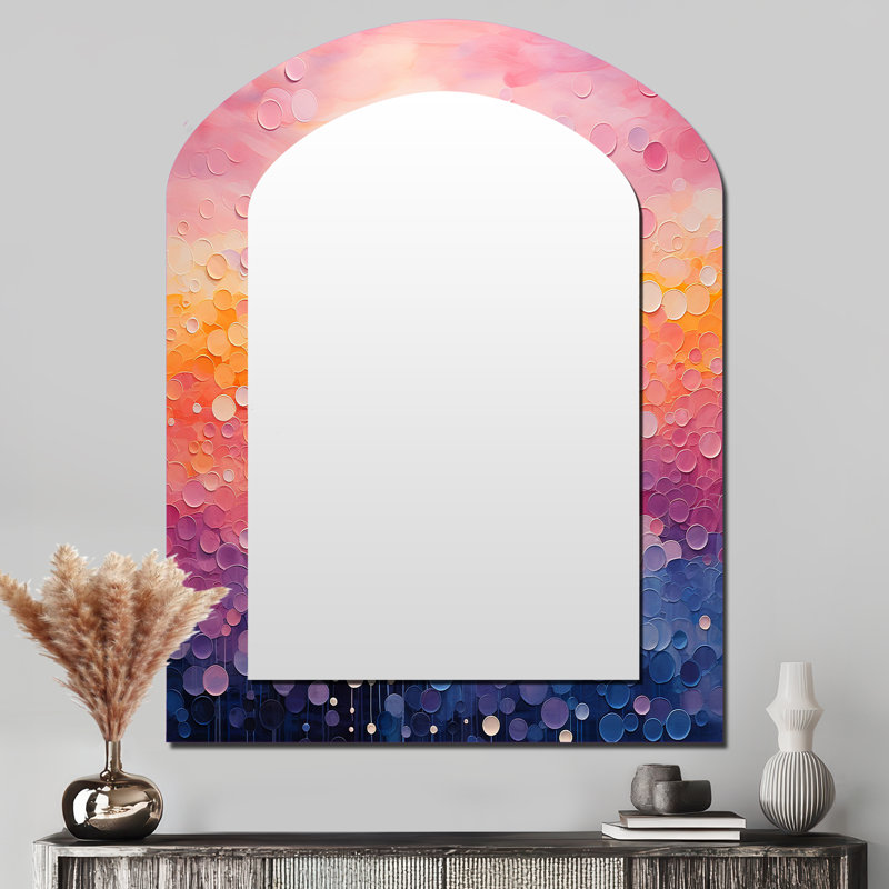 Blushing Horizon I - Landscapes Asymmetrical Mirror, Pink Arch Decorative Wall Mirror, Printed Metal Art, 43" x 33"