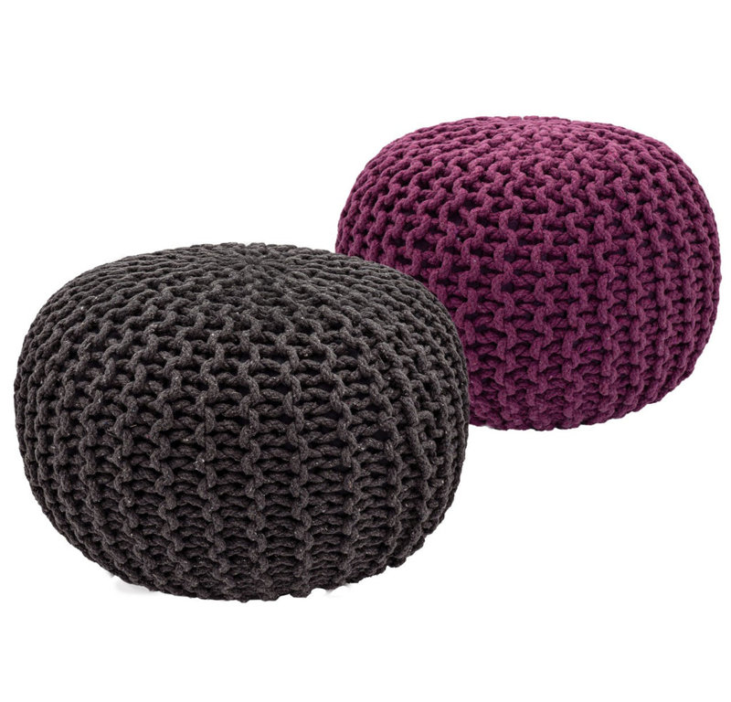 Iyana 55cm Wide Pouf Ottoman, Black/Purple