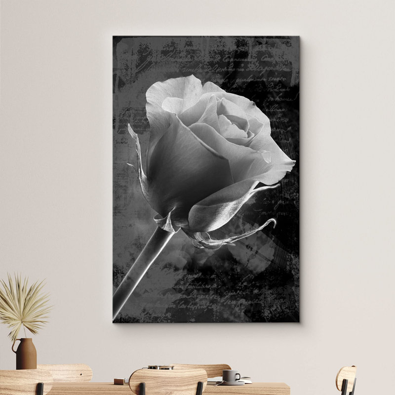 " Black And White Rose And Cursive Typography ", 48'' H x 32'' W