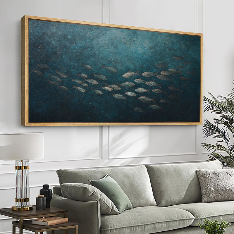 Grande impression sur toile encadrée - école de poissons, impression de paysage océanique pour décoration intérieure moderne