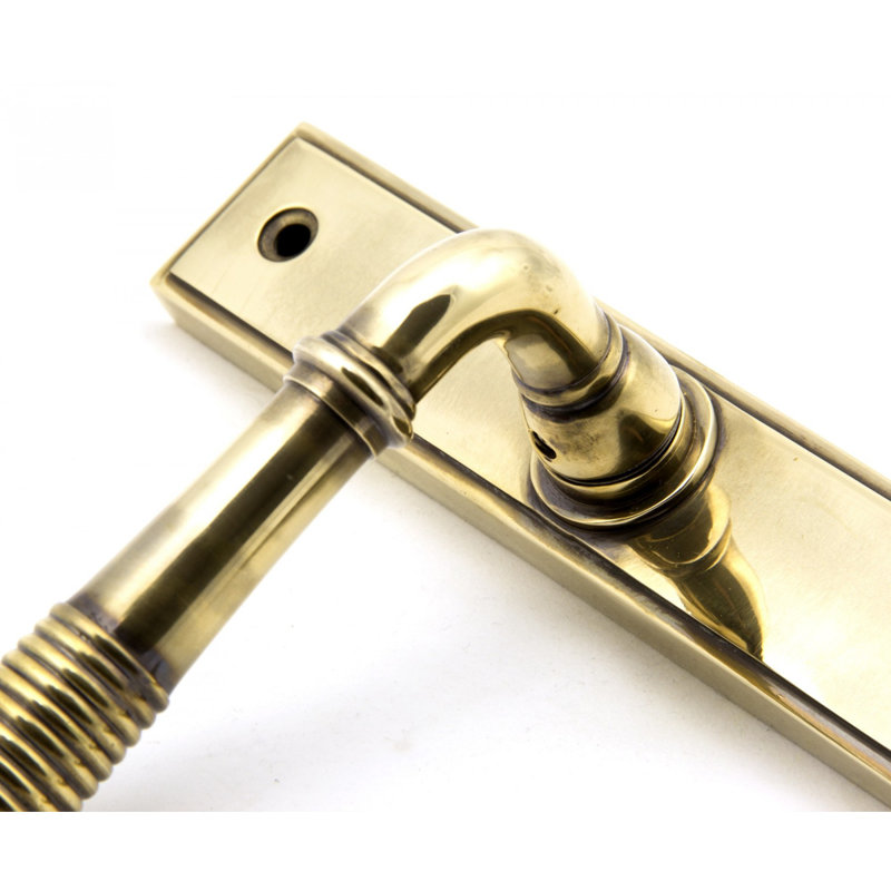 Reeded Lock Door Handle Kit, Aged Brass