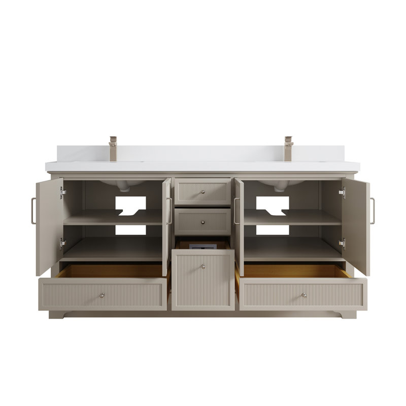 Auletta 72'' Free Standing Double Bathroom Vanity with Quartz Top  (Knobs Option)