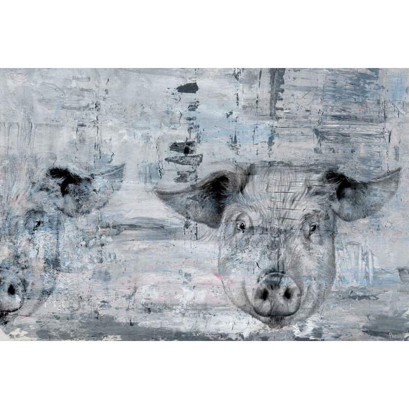 Blue Pigs by Parvez Taj - Wrapped Canvas Painting, 41cm H x 61cm W x 3.81cm D
