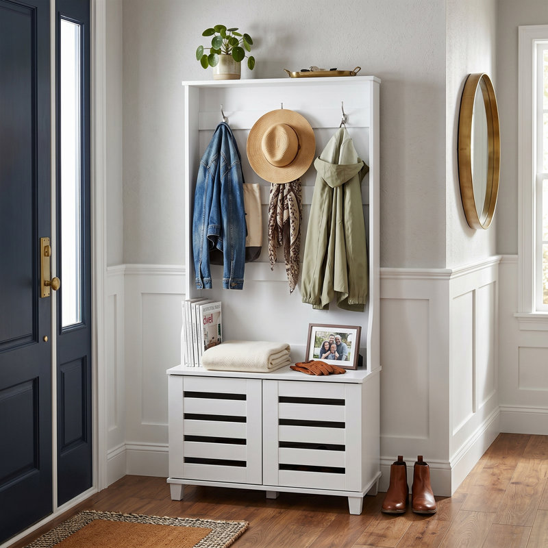 Lismore Hall Tree 31.3'' Wide with Bench and Shoe Storage, White