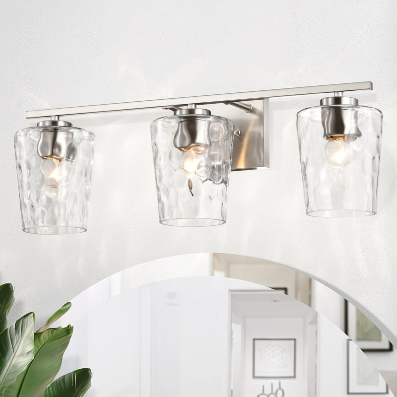 3-Light 23 in. Brushed Nickel Vanity Light with Hammered Clear Glass Shade, Brushed Nickel, 3 Lights