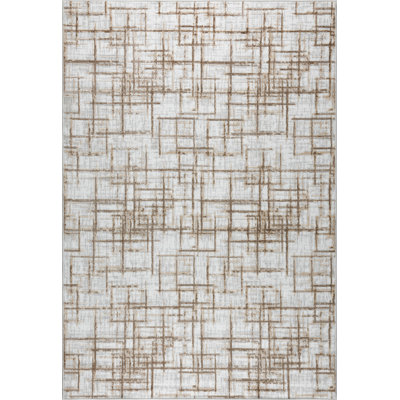 Farley Brown & Beige Striped High-Low Modern Rug