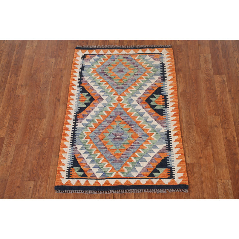 Geometric Kilim Oriental Wool Rug 3x4