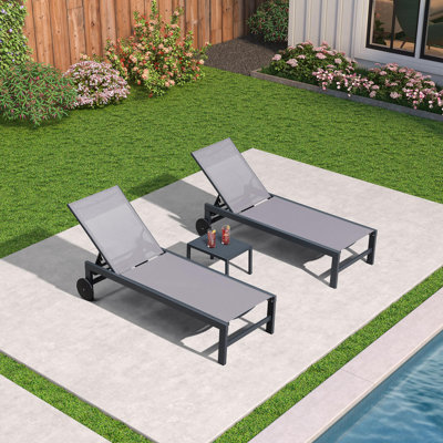 Marcianna Outdoor Metal Chaise Lounge with Table by Ebern Designs