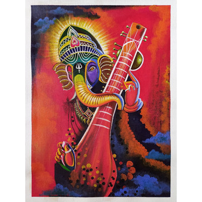 Lord Ganesha jouant à Sitar | Acrylique sur toile | Peinture de Sneha Singh