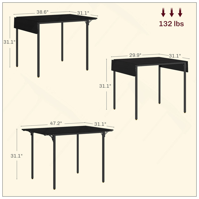 Table de salle à manger pliante industrielle pour 2 à 4 personnes