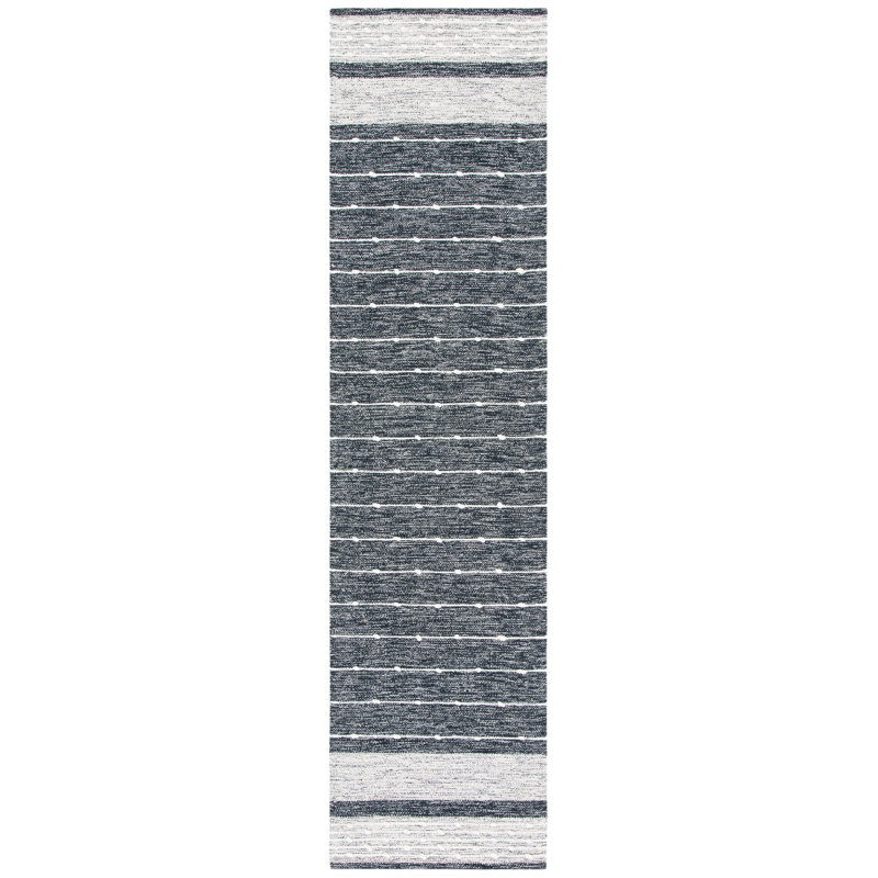 Henneman Hand Woven Cotton/Wool Striped Rug in Black/White, Square 5'