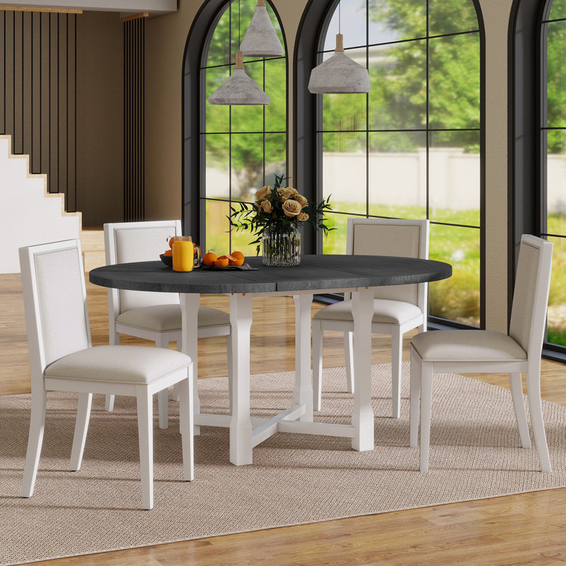 Ensemble de salle à manger extensible 5 pièces avec chaises rembourrées pour la cuisine ou la salle à manger, gris et blanc