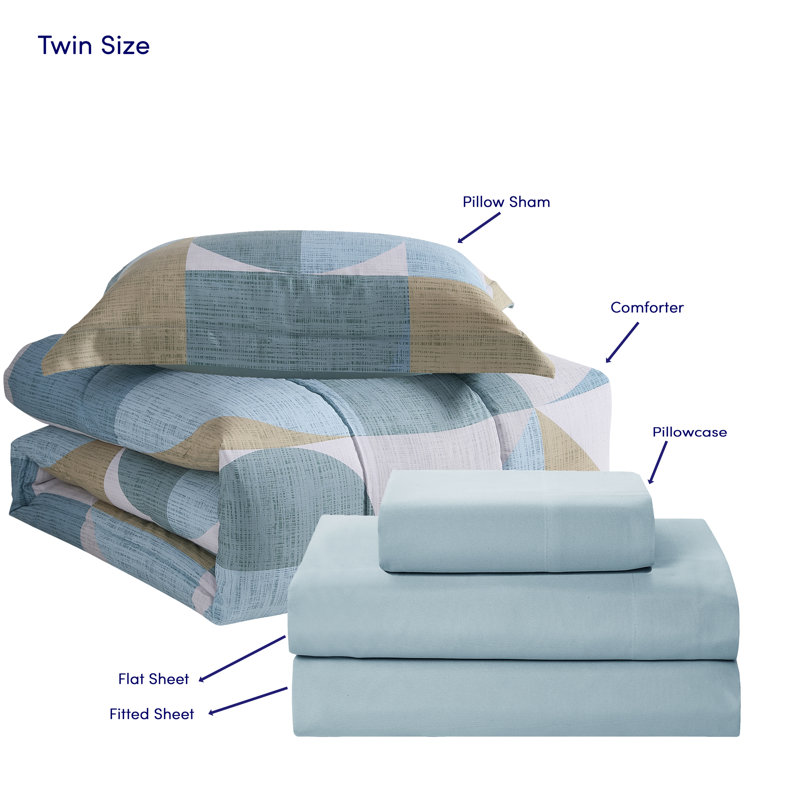 Geo-aqua Bed-in-a-bag Printed Comforter Set, Twin Comforter + 4 Additional Pieces