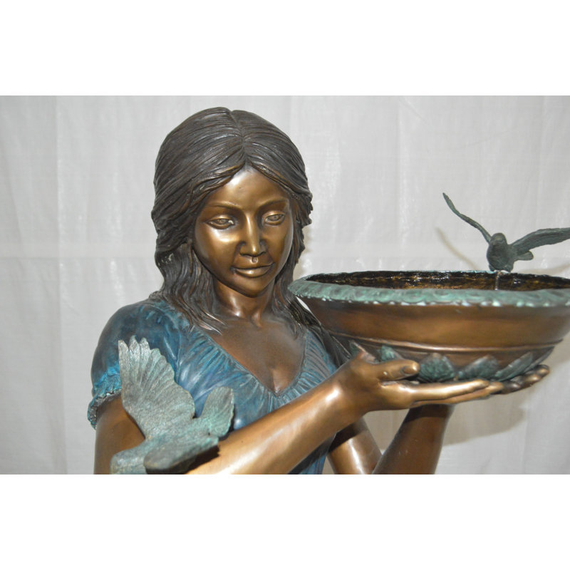Eutropios Lady holding a tray bronze statue fountain - Size: 17"L x 23"W x 62"H.