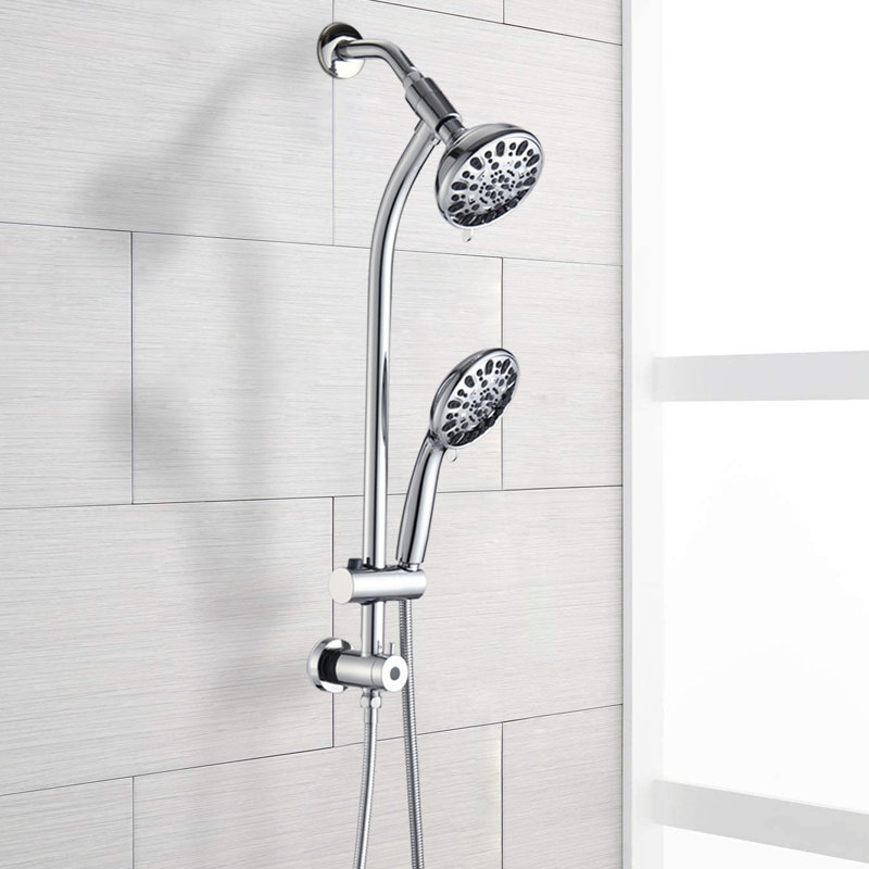 Douche en acier inoxydable - 7 motifs de jet, double pomme de douche, barre coulissante, fixation murale, pomme de douche pluviale à raccordement de 1/2 po, débit de 1,8 gal / min