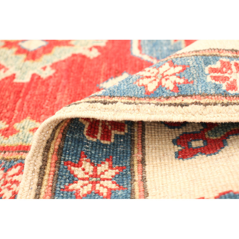 Tapis unique en laine noué à la main des années 2010 de 6 pi 2 po x 9 pi 1 po rouge / bleu / beige Finnuala