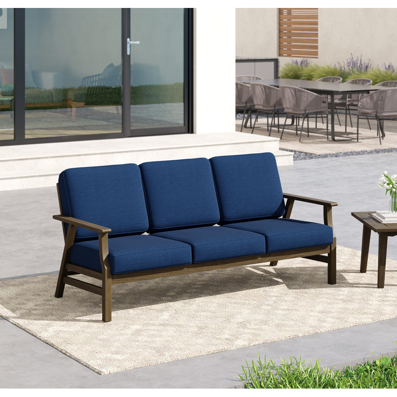 Patio Outdoor Sofa with Cushions, Brown, Navy
