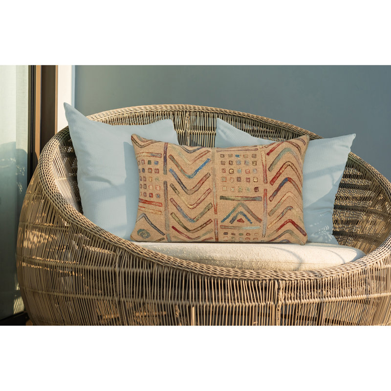 Geometric Outdoor Reversible Throw Pillow, Beige