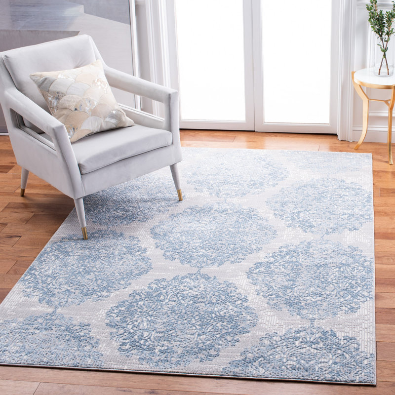 Arrabella Jessa Ikat Gray/Blue Area Rug, Rectangle 8' x 10'