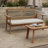 Outdoor Acacia Wood Rope Back Loveseat with Cushions and Coffee Table Set
