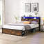 Base de lit plateforme pleine grandeur en métal avec tête de lit en bois et pied de lit USB, station de charge, 2 tiroirs, rangement, lumières DEL, aucun sommier requis, assemblage facile-235495825