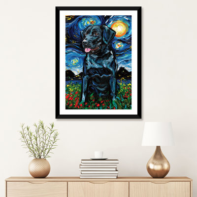 " Black Labrador Night IV " by Aja Trier Painting Print