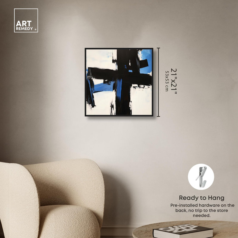 Décoration murale moderne en toile Blue Streak II par Art Remedy, H 21 po x l 21 po, Cadre flottant noir