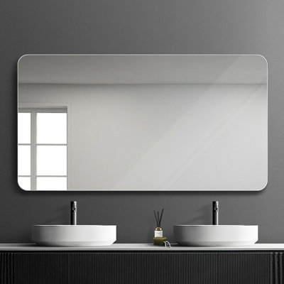 Miroir de salle de bain étanche au brouillard - fixation murale argentée Hd 5 mm, support de meuble-lavabo compact et étanche, option pratique