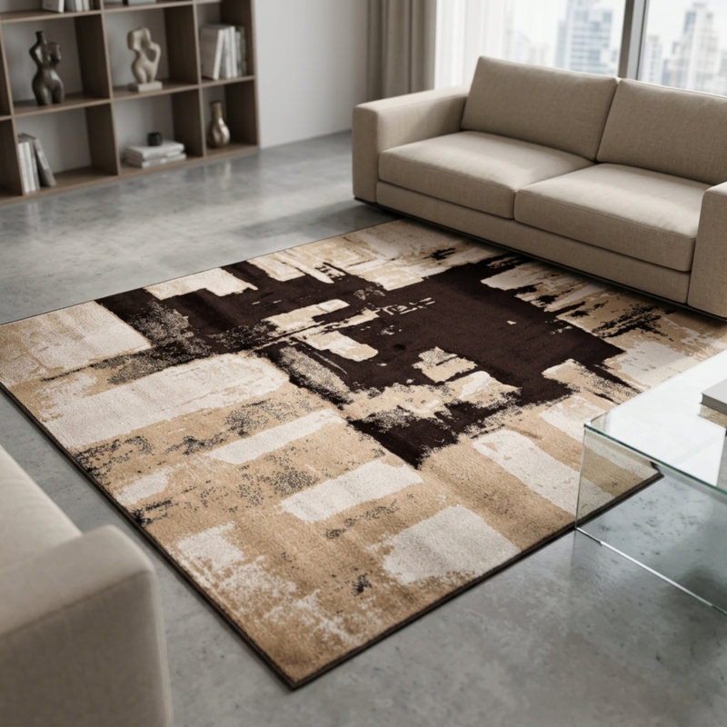 Abstract Area Rug, Brown, Rectangle 120 x 170 cm