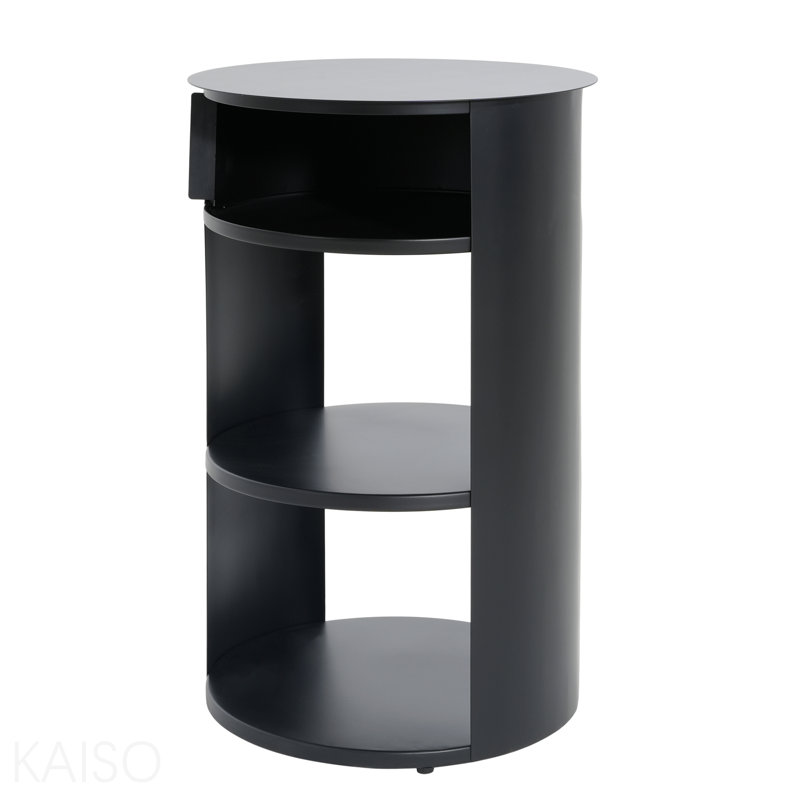 Table d'appoint ronde d'intérieur en métal à 3 niveaux avec armoire à porte coulissante - Noir mat, Matte Black