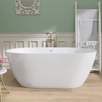 Baignoire de trempage autoportante en acrylique blanche autoportante 55 po x 27,5 po avec drain central en acrylique