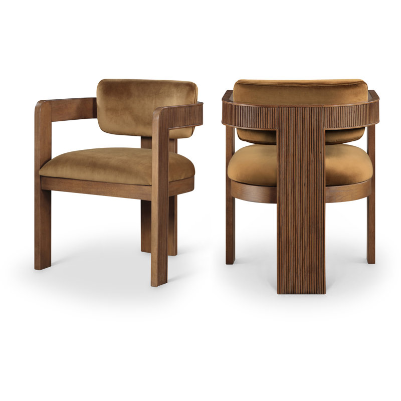 Sacha Frink Upholstered Dining Arm Chair, Brown Walnut, Saddle Velvet