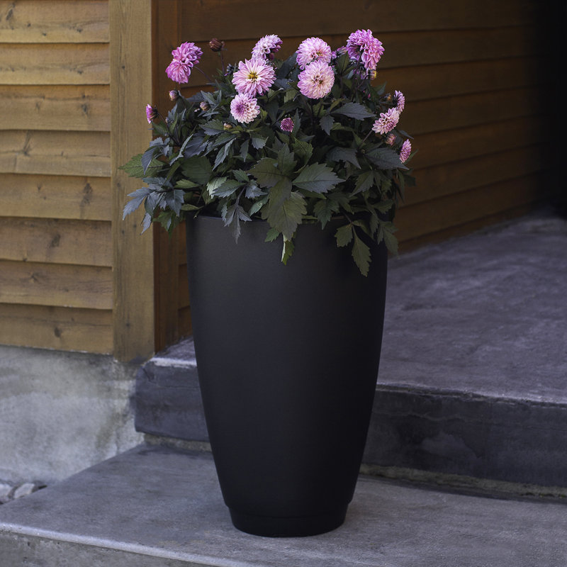 Caprio Tall Resin Pot Planter with Water Reservoir, 26" H x 16" W x 16" D, Black