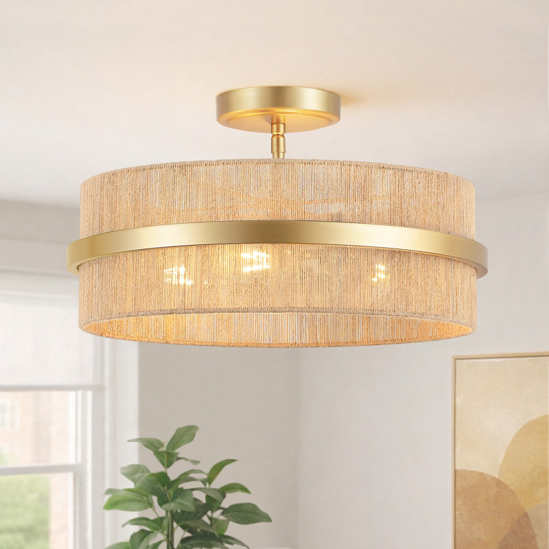 Plafonnier cylindrique semi-encastré 3 lumières 15,7 po, Doré, Brun