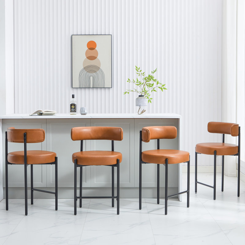Whisky Brown Faux Leather 24'' Counter Stools with Metal Frame