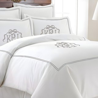 Monogram 500TC Cotton Double Embroidery Sateen Solid Duvet Cover Set