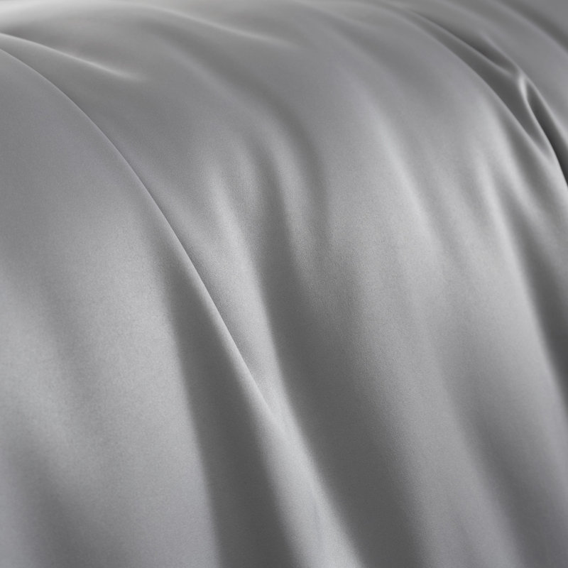 Silky Soft Satin Duvet Cover Set with Pillowcases, Silver, Double Duvet Cover + 2 Standard Pillowcases