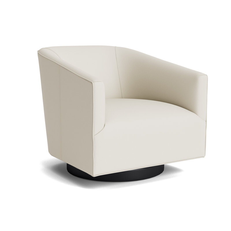Cooper Full Swivel Leather Chair, Black, Greenwich Performance Leather - Cream