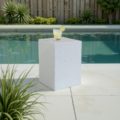 Outdoor Faux Stone Pedestal Side Table