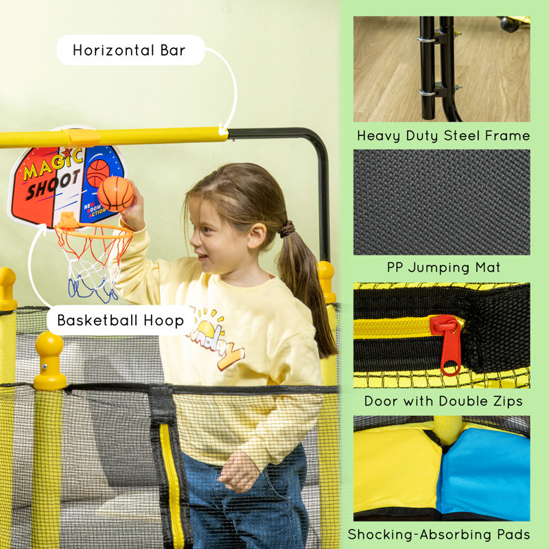 Kid Trampoline with Basketball Hoop and Net